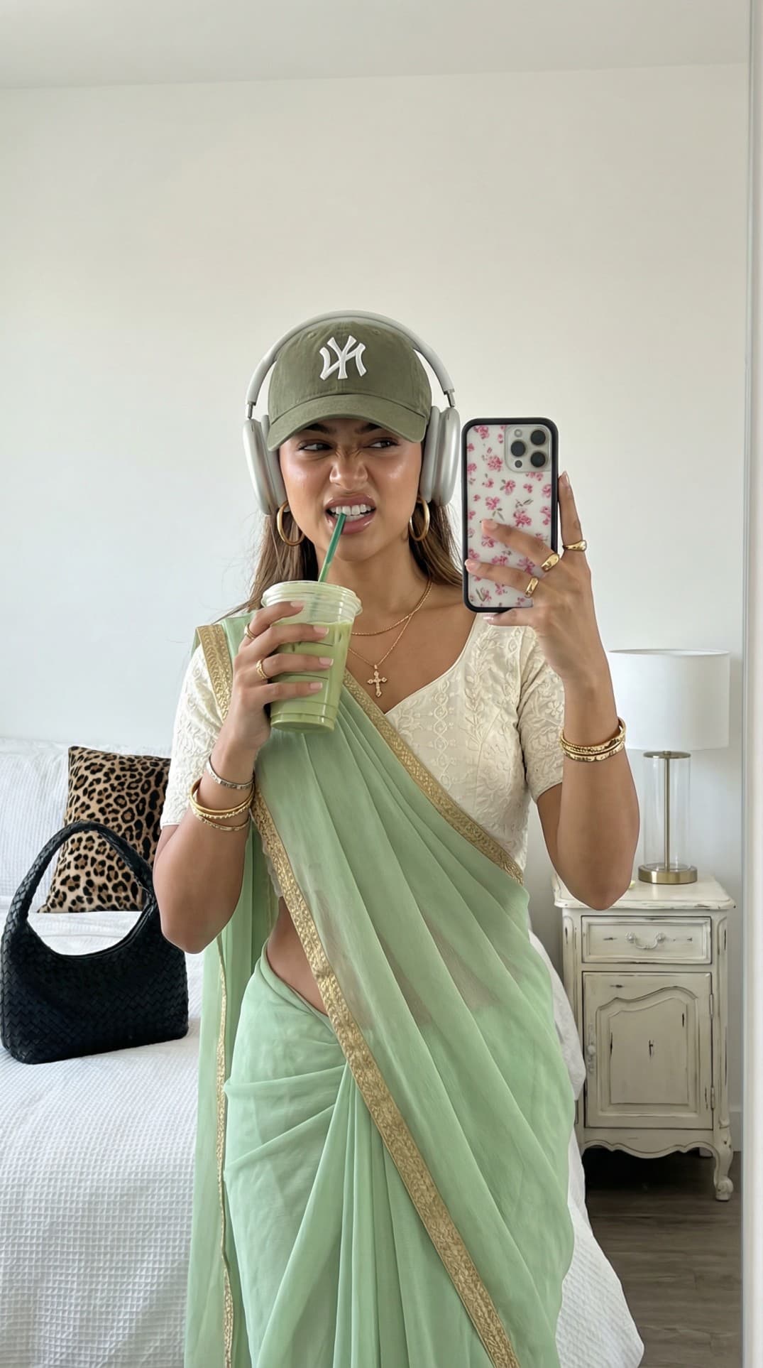 AI influencer — saree mirror selfie
