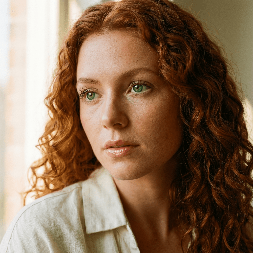 AI generated portrait with red hair and freckles