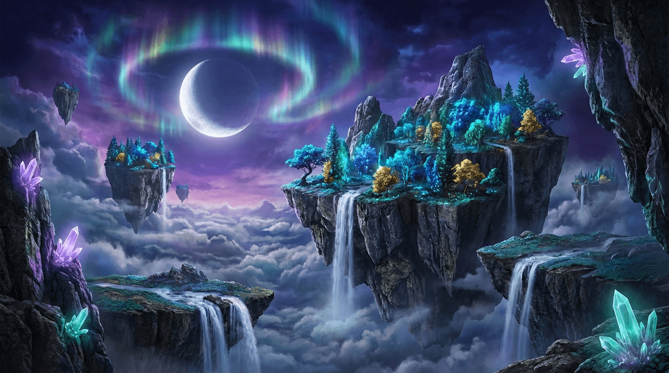 AI generated fantasy floating islands landscape
