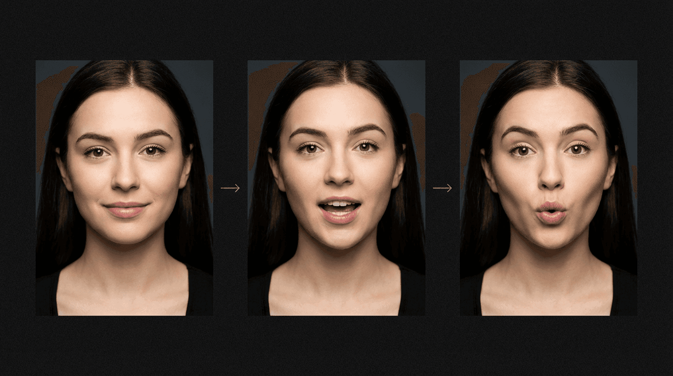 Lip sync sequence showing three mouth positions